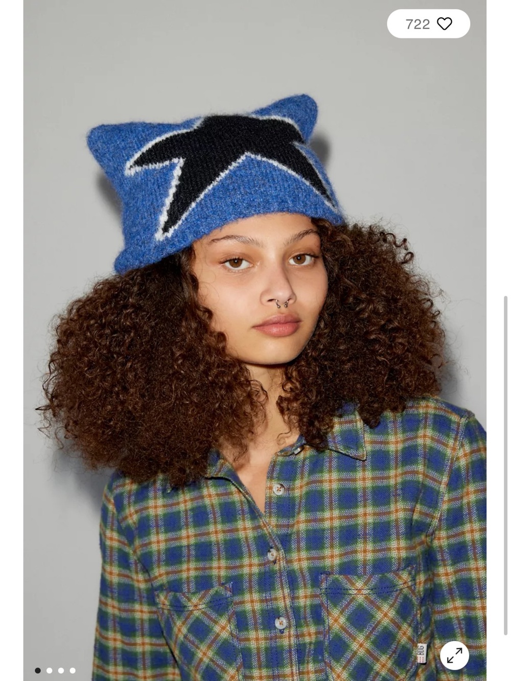 Urban Outfitters Blue black white Knit Star Square Beanie Hat winter wool blend